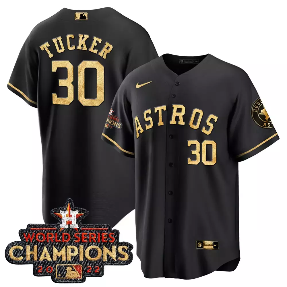 Kyle Tucker 30 Astros Jersey Black World Series Champions 2022 Men Gold All Stitched