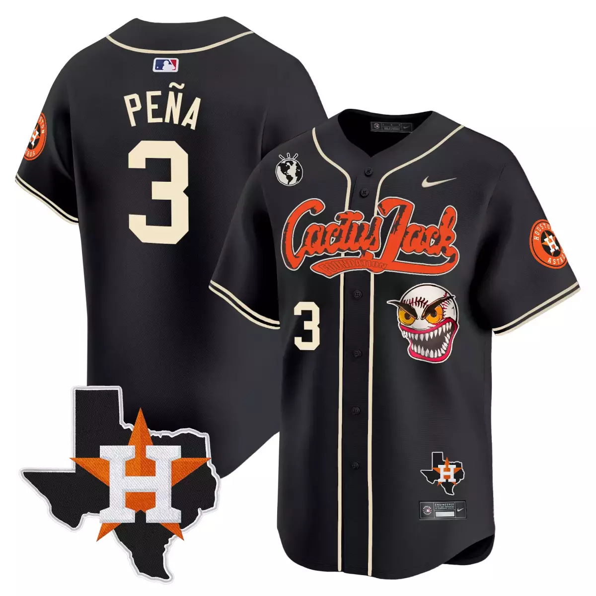 Jeremy Pena 3 Houston Astros Jersey Black Cactus Jack Foundation Men Cream Orange