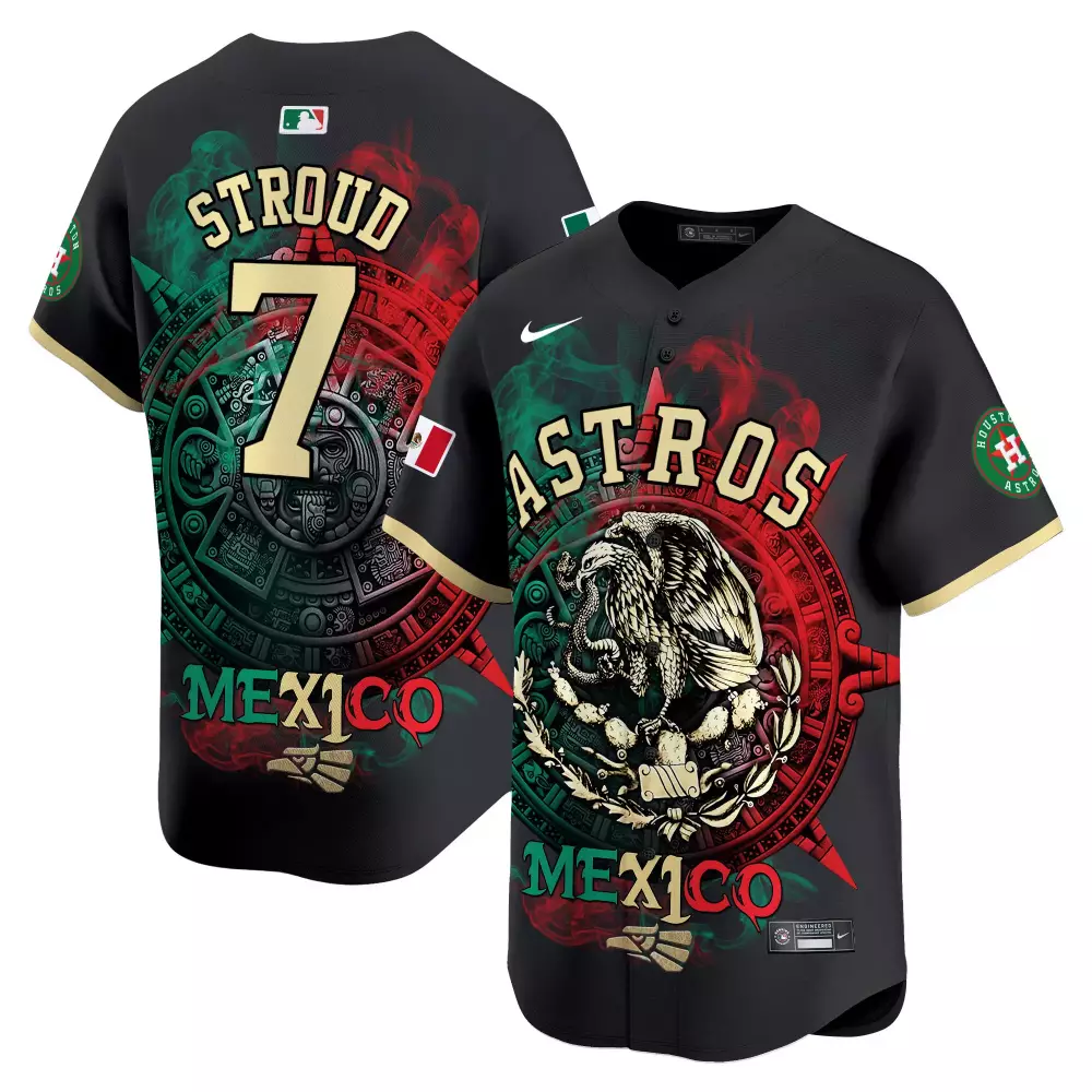 Stroud Mexico 7 Astros Jersey Black Flag Men Custom Design Gold Green Red All Stitched