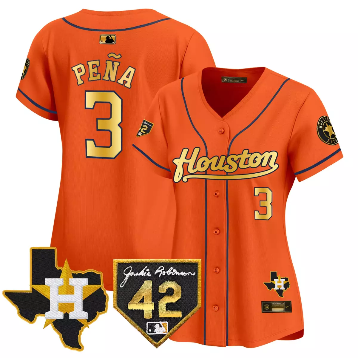 Peña 3 Houston Astros Jersey Orange Jackie Robinson Day Tx Outline 42 Men Navy Blue
