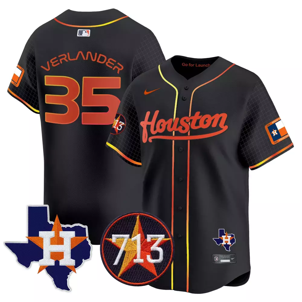 Justin Verlander 35 Jersey Black Space City Houston Astros Texas State 2023 Men Orange