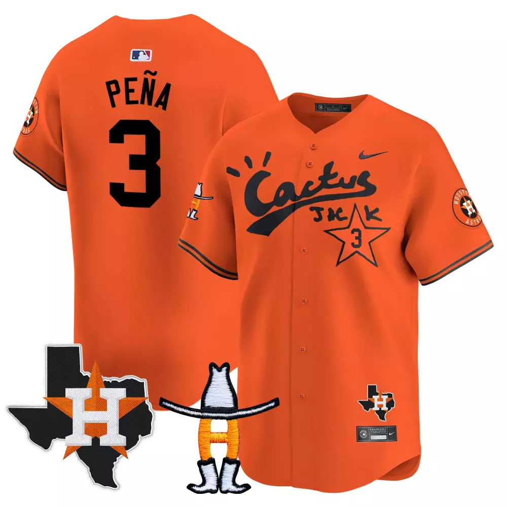 Jeremy Pena 3 Astros Jersey Orange Cactus Jack Texas Houston 'h' Men Black White