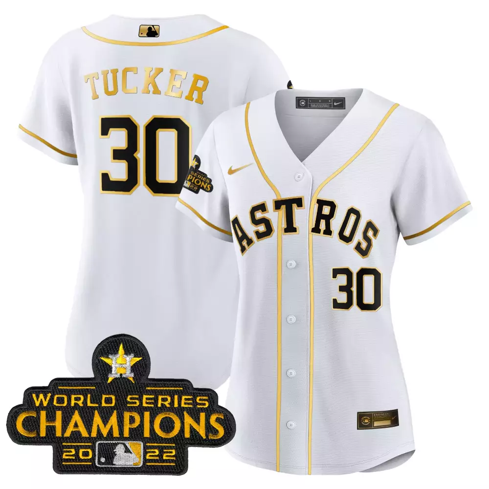 Kyle Tucker 30 Astros Jersey White World Series Champions 2022 Men Gold All Stitched