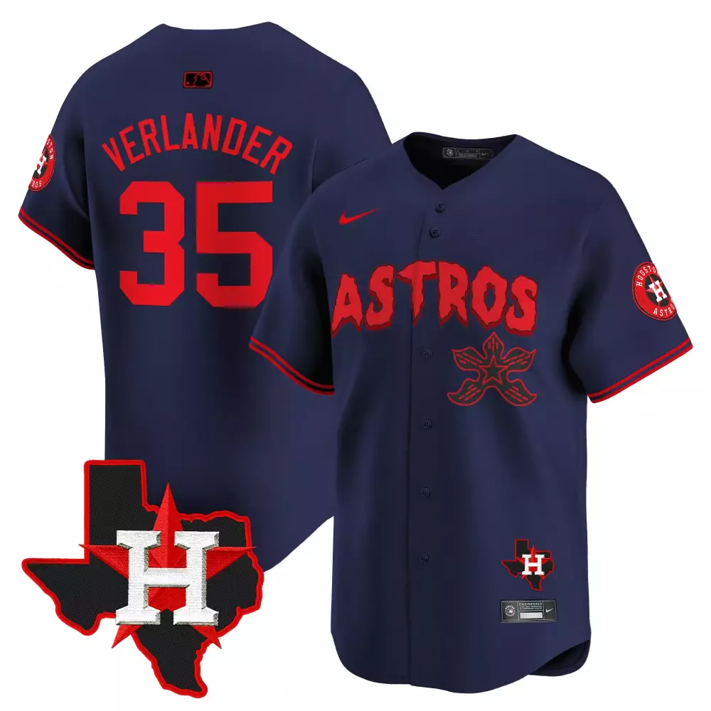 Justin Verlander 35 Astros Jersey Navy City Connect Texas State Shape 2023 Men Red