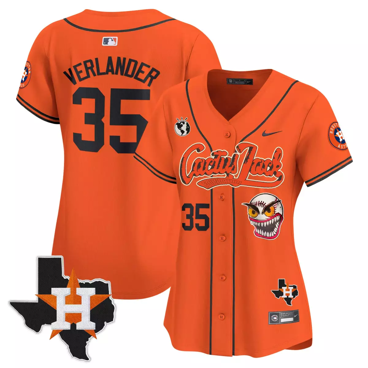 Justin Verlander 35 Jersey Orange Cactus Jack Houston Astros Texas Map Baseball Mouth