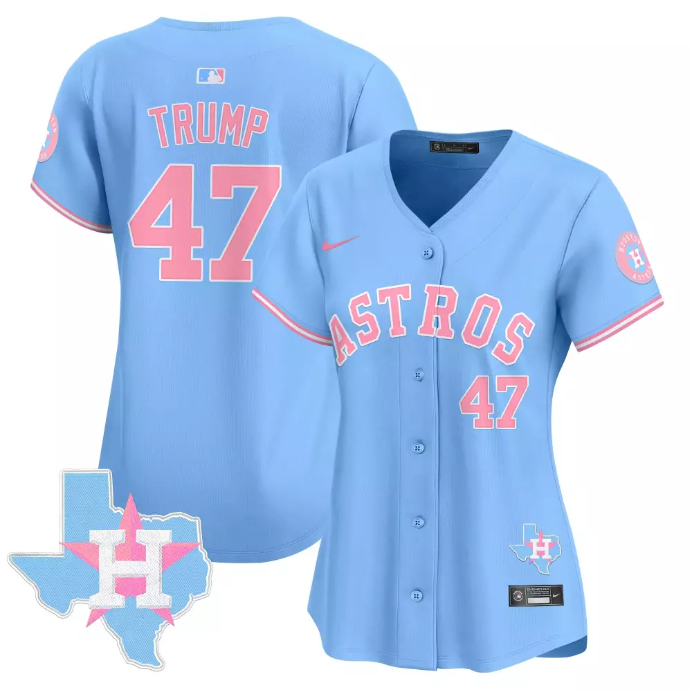 Donald Trump 47 Houston Astros Jersey Light Blue Texas State Shape Women Pink All