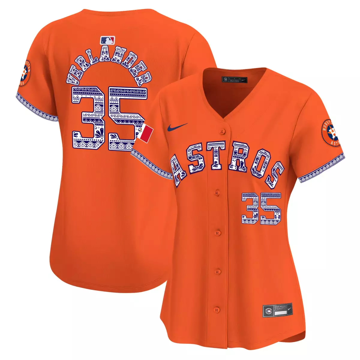 Verlander Mexico 35 Astros Jersey Orange Men Custom Design Blue White Vapor Premier