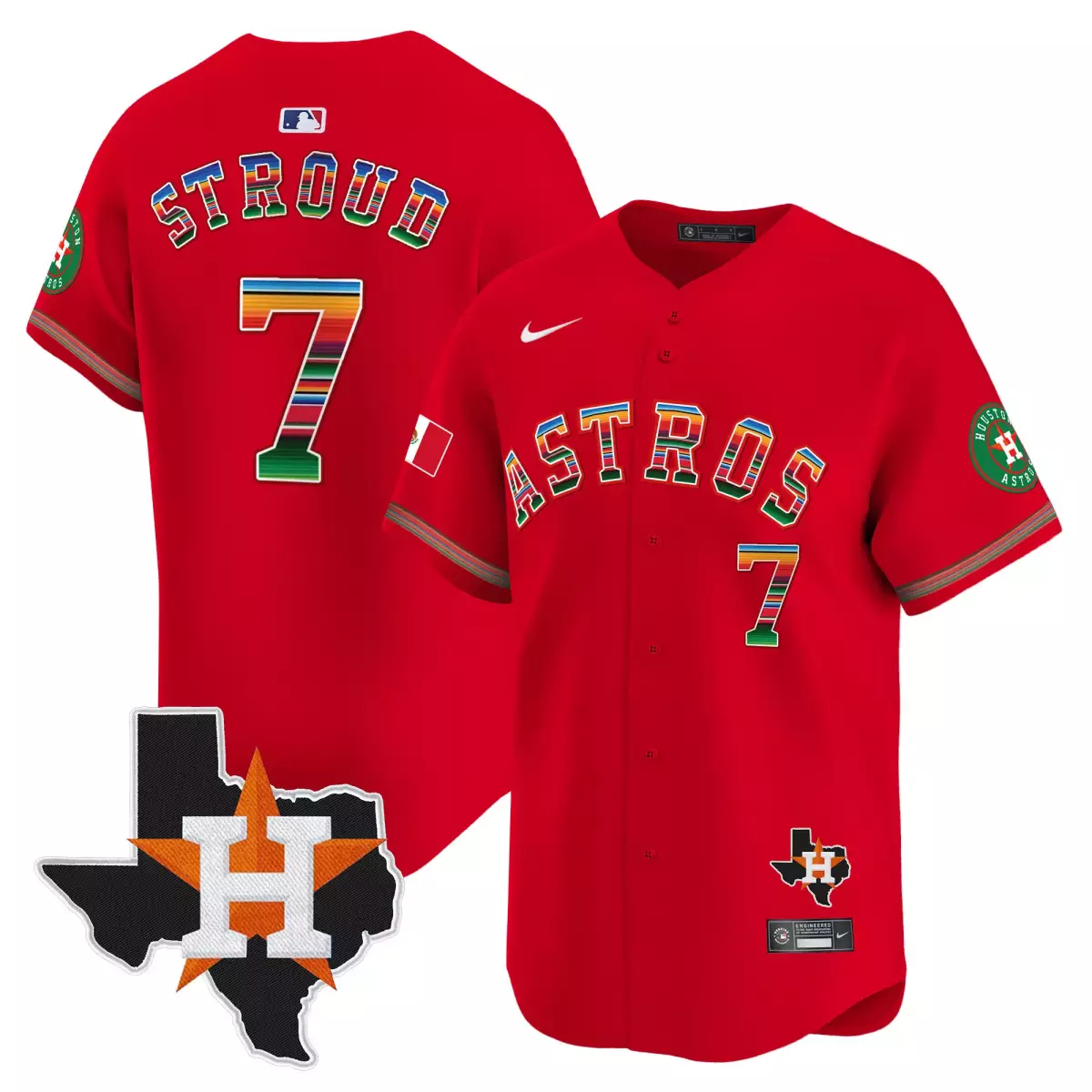Stroud Mexico 7 Astros Jersey Red Cinco De Mayo Texas Flag Men Split Design Green