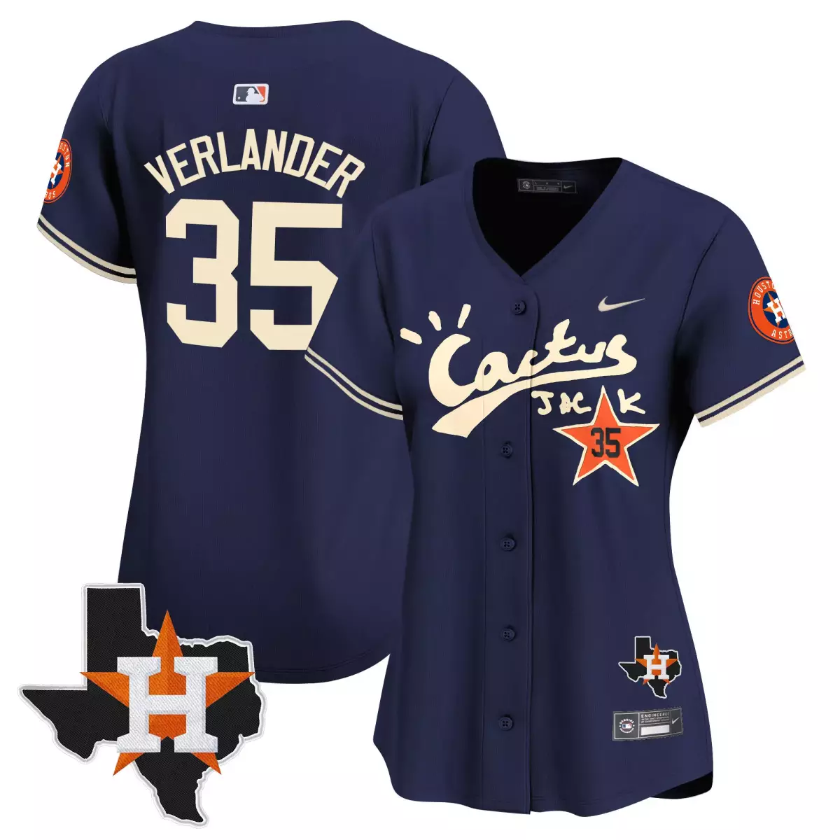 Justin Verlander 35 Jersey Navy Blue Cactus Jack Houston Astros Men Cream Orange