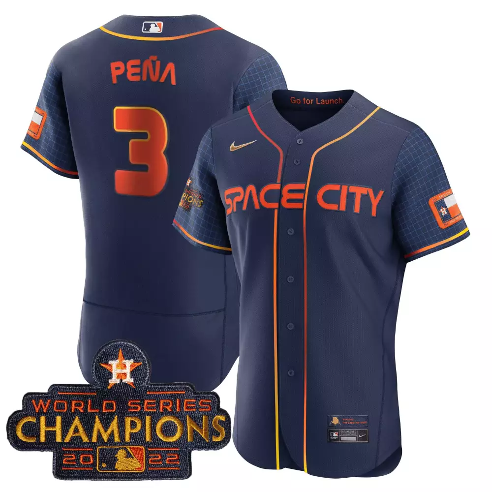 Pea Space 3 Houston Astros Jersey Navy City World Series Champions 2022 Men Orange