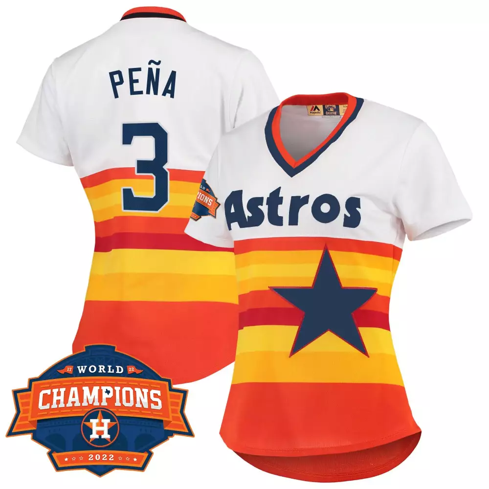 Jeremy Pena 3 Astros Jersey White World Champions 2022 Women Alternate Split Design
