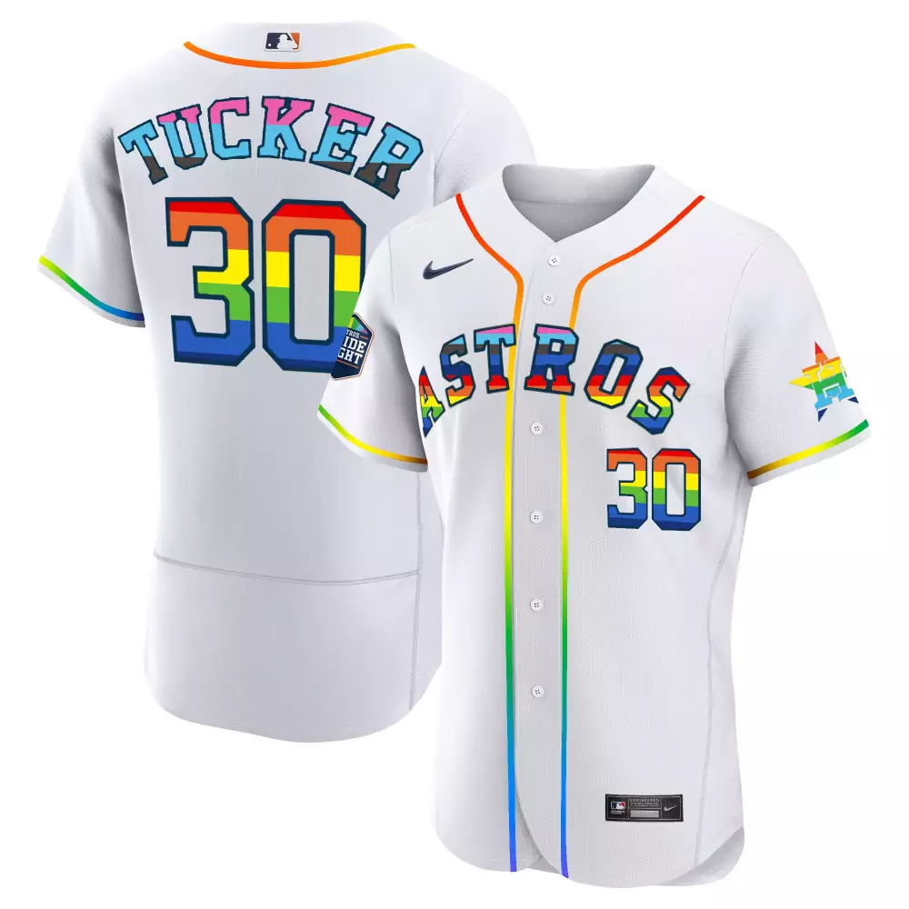 Kyle Tucker 30 Astros Jersey White Pride Night Men Split Design Orange Rainbow Flex
