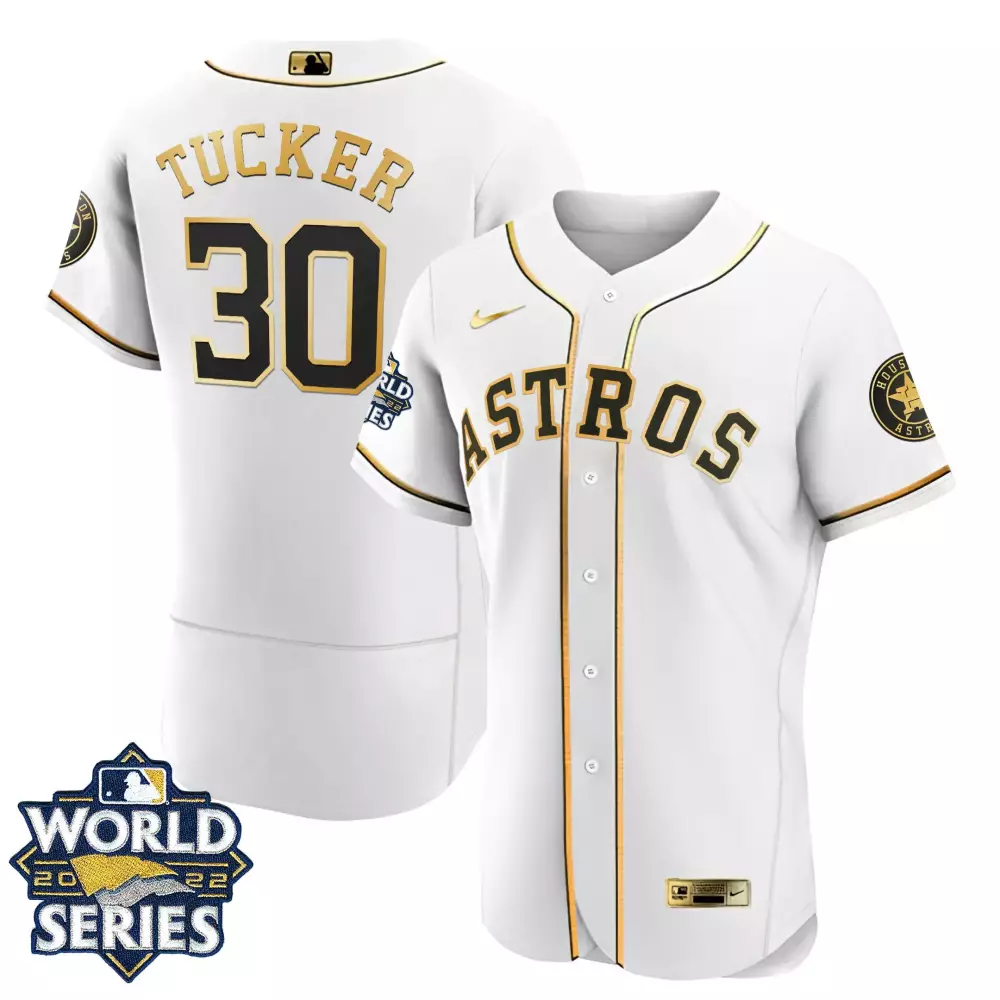 Kyle Tucker 30 Astros Jersey White World Series 2022 Men Gold Black Stitched