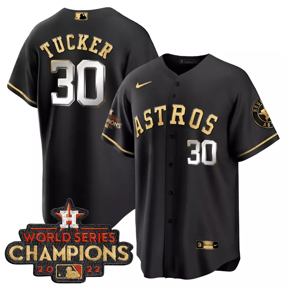 Kyle Tucker 30 Astros Jersey Black World Series Champions 2022 Men Gold Silver All