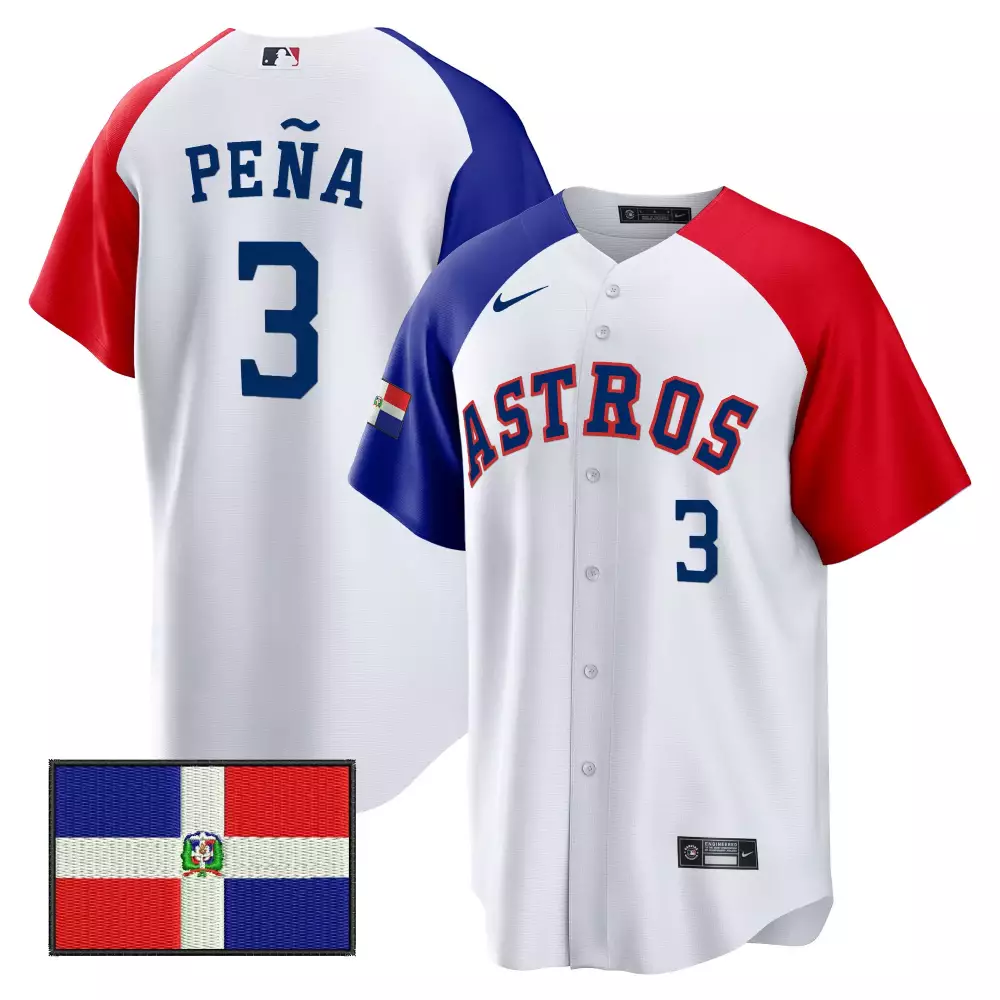 Pea Dominican 3 Astros Jersey White Republic Flag Men Split Design Red Blue All Stitched
