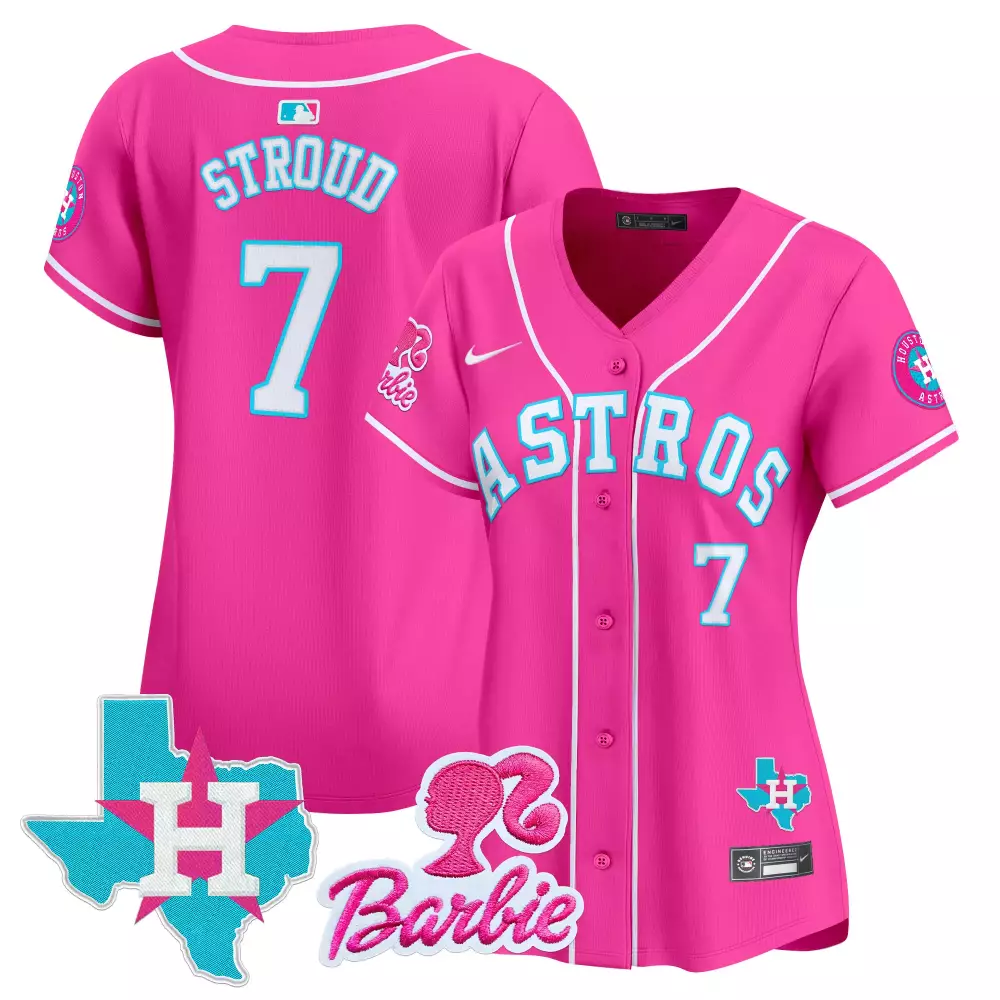 Bergman Barbie 7 Astros Jersey Pink Texas 2024 Men Alternate White Light Blue All