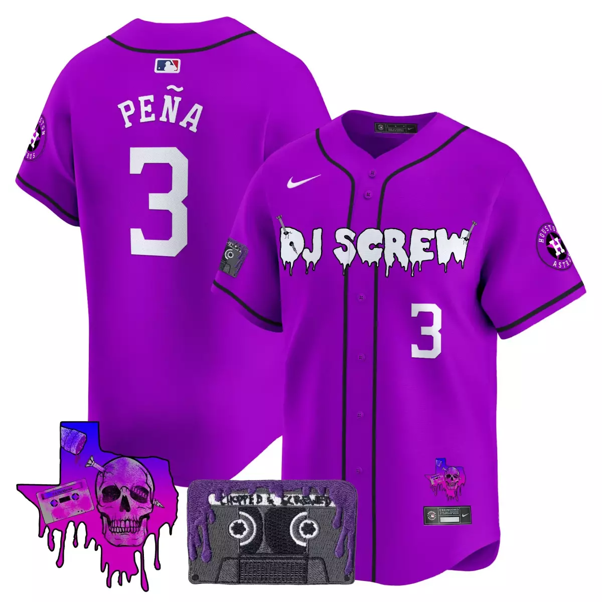 Pena Dj 3 Houston Astros Jersey Purple Screw Cassette Tape 2023 Men White Black Vapor