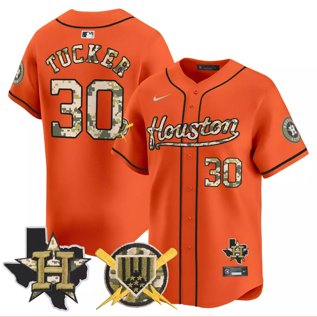 Kyle Tucker 30 Houston Astros Jersey Orange City Connect Texas Outline Camo Men Alternate