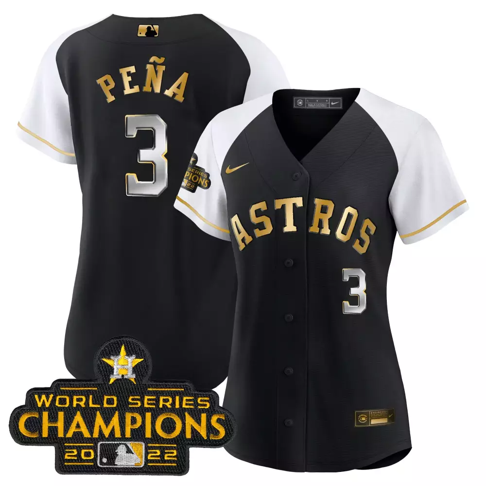 Jeremy Pena 3 Astros Jersey Black World Series Champions 2022 Men White Gold All