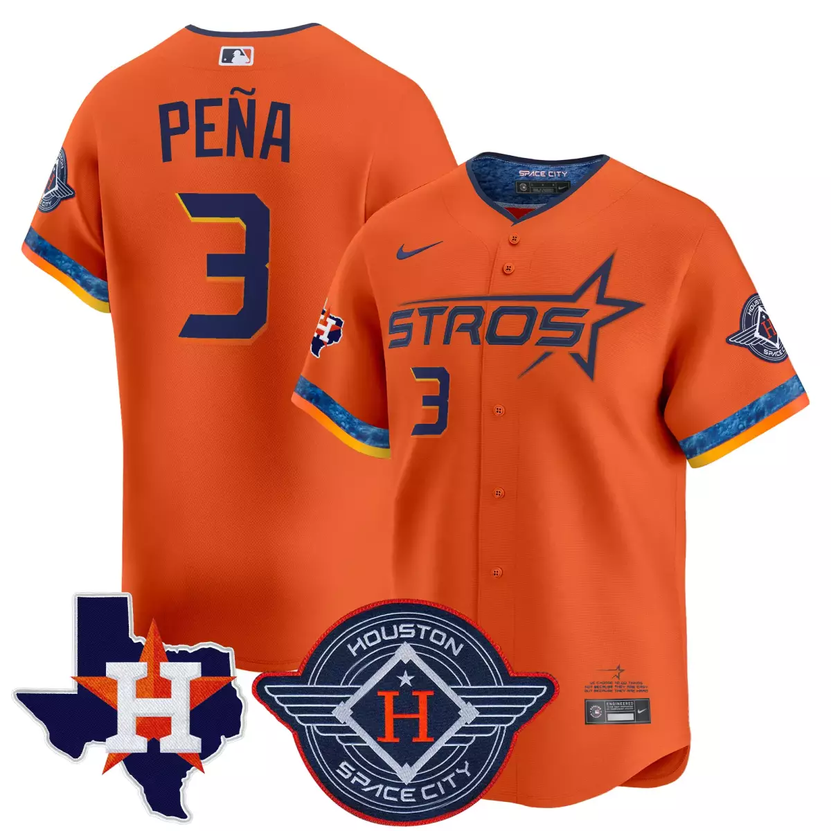 Jeremy Pena 3 Astros Jersey Orange Space City Houston Texas State Flag 2023 Men Nike Vapor Premier