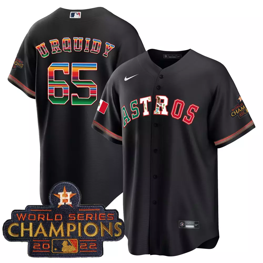 Jose Urquidy 65 Astros Jersey Black World Series Champions 2022 Men Red Green White