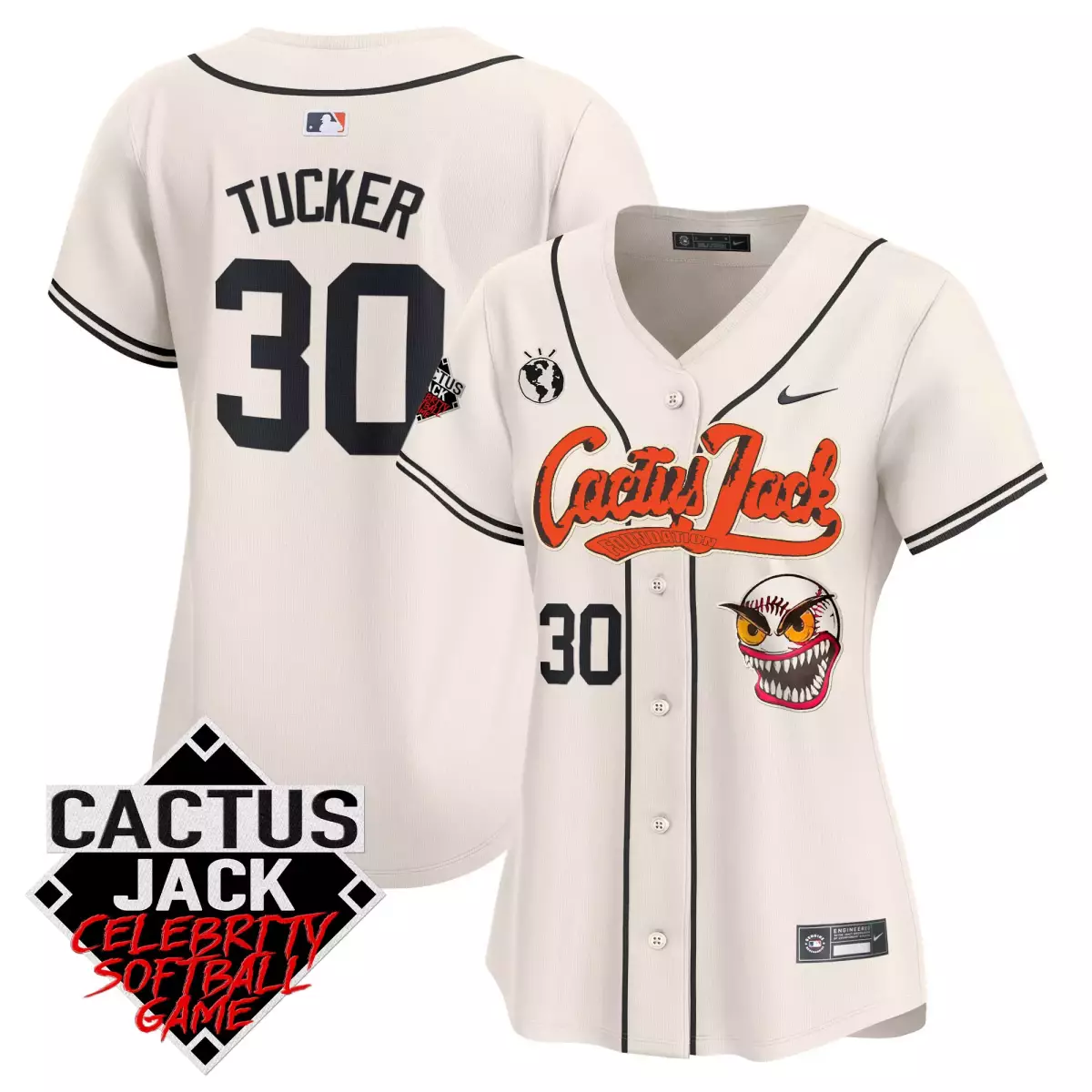 Tucker Celebrity 30 Jersey White Cactus Jack Softball Game Black Orange Vapor Premier