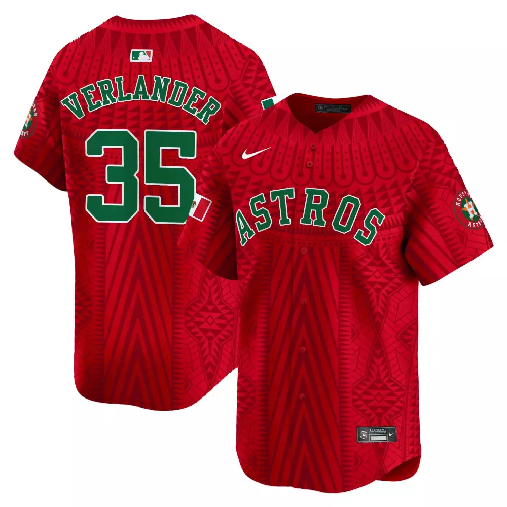 Justin Verlander 35 Astros Jersey Red Mexican Heritage Mexico Flag Men Replica Custom Design