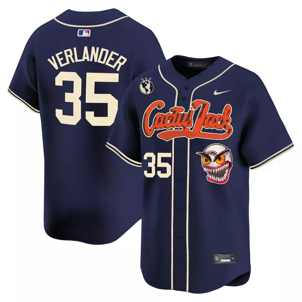 Justin Verlander 35 Jersey Navy Cactus Jack Houston Astros Men Cream Orange Stitched