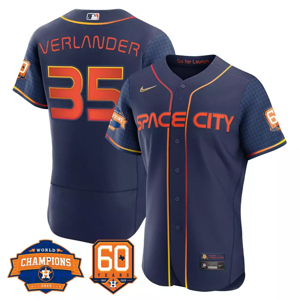 Verlander Space 35 Houston Astros Jersey Navy City World Champions 2022 60 Years 1962-2022
