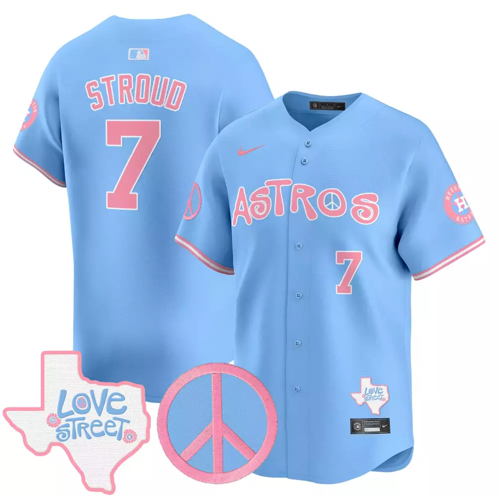 Stroud Love 7 Astros Jersey Light Blue Street Texas Peace Symbol Men Pink All Stitched