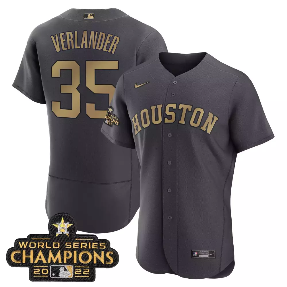 Justin Verlander 35 Houston Jersey Charcoal World Series Champions 2022 Men Gold