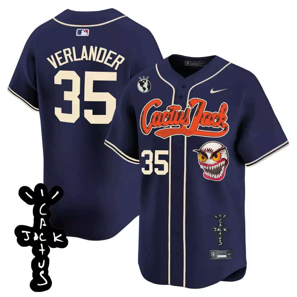 Justin Verlander 35 Jersey Navy Cactus Jack Houston Astros Men Cream Orange White