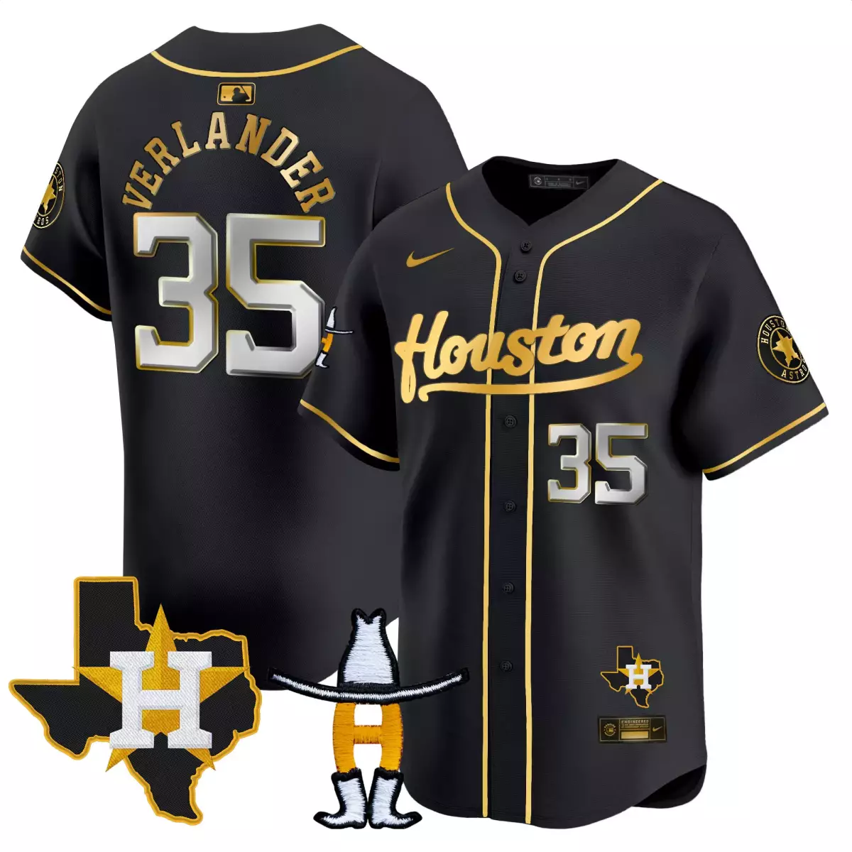 Verlander Rodeo 35 Houston Astros Jersey Black City Connect Texas 2023 Men Gold White