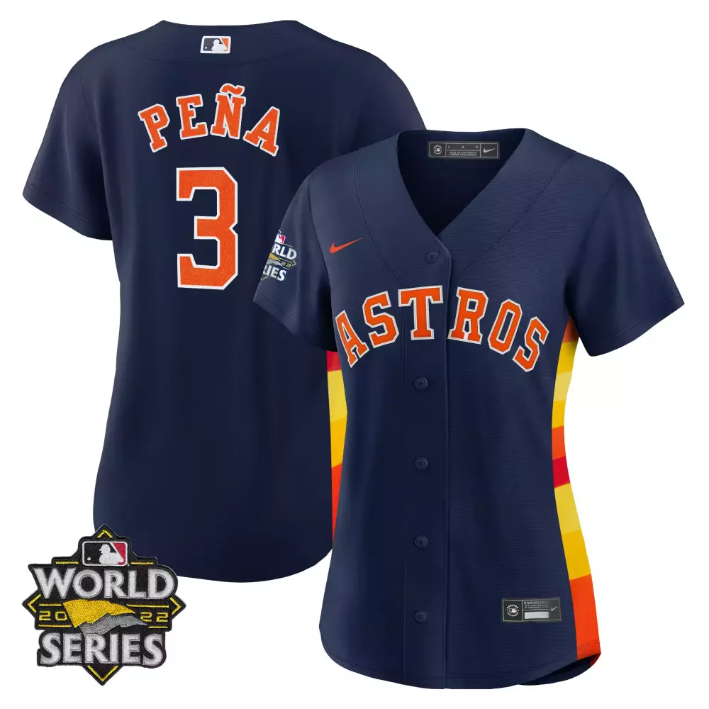 Jeremy Pena 3 Astros Jersey Navy World Series 2022 Men Split Design Orange Yellow