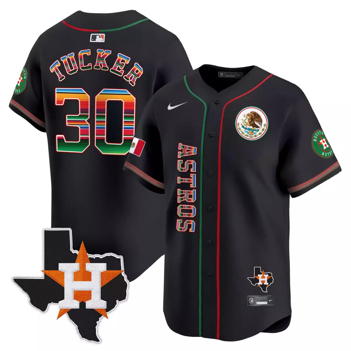 Tucker Mexico 30 Astros Jersey Black City Connect National Emblem Houston Texas 2024