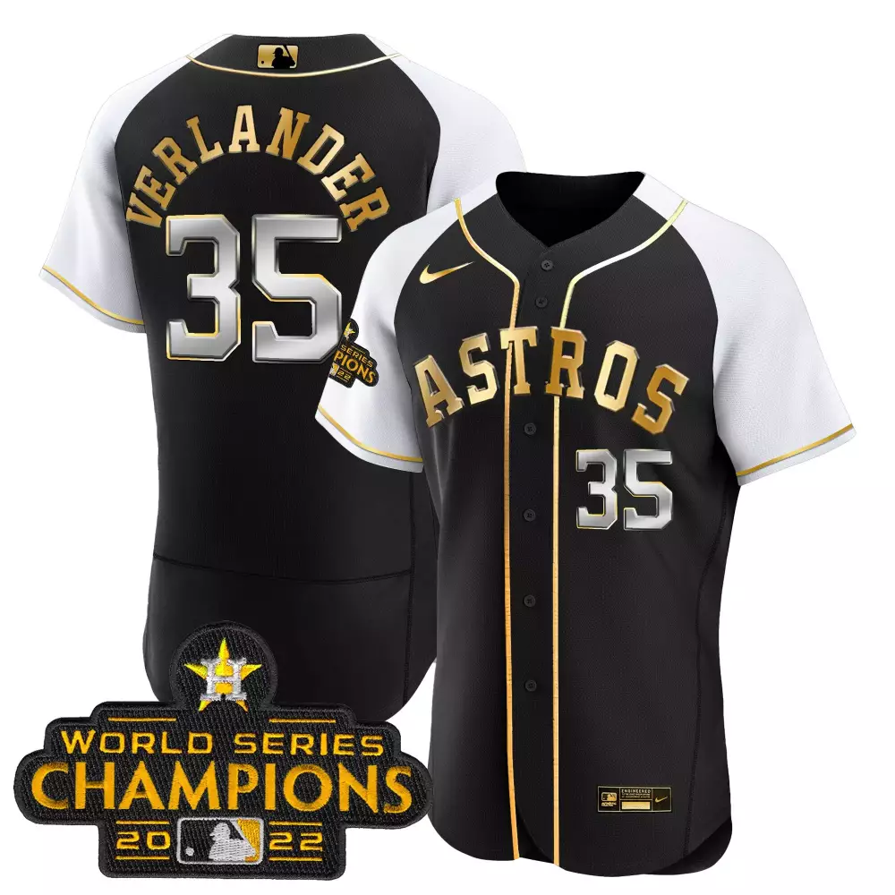 Justin Verlander 35 Astros Jersey Black World Series Champions 2022 Men White Gold