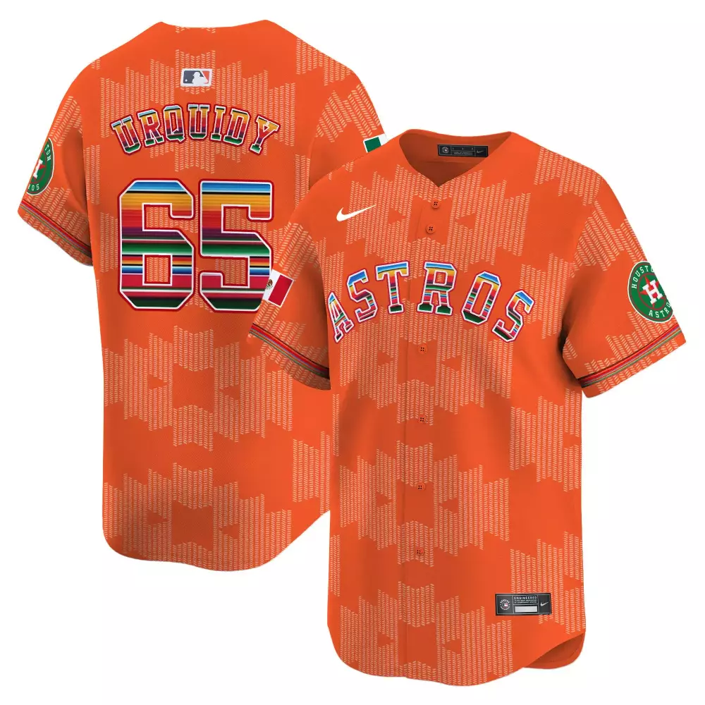Jose Urquidy 65 Astros Jersey Orange City Connect Mexico Flag Houston 2023 Men Alternate