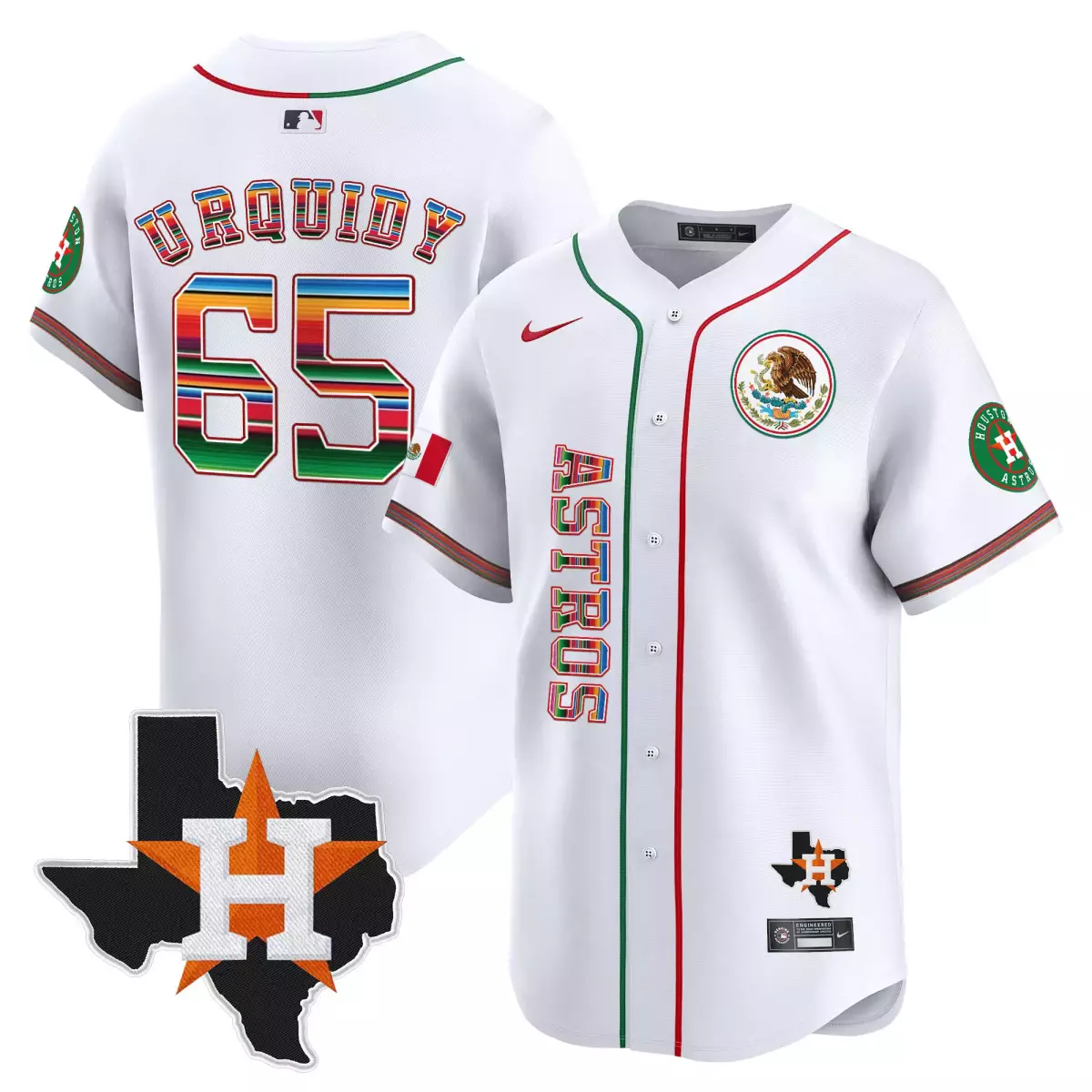 Urquidy Mexico 65 Astros Jersey White Day Flag Houston Texas 2023 Men Alternate Split Design