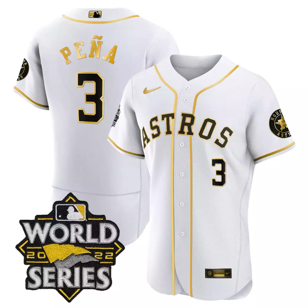 Jeremy Pena 3 Astros Jersey White World Series 2022 Men Gold Black All Stitched Vapor
