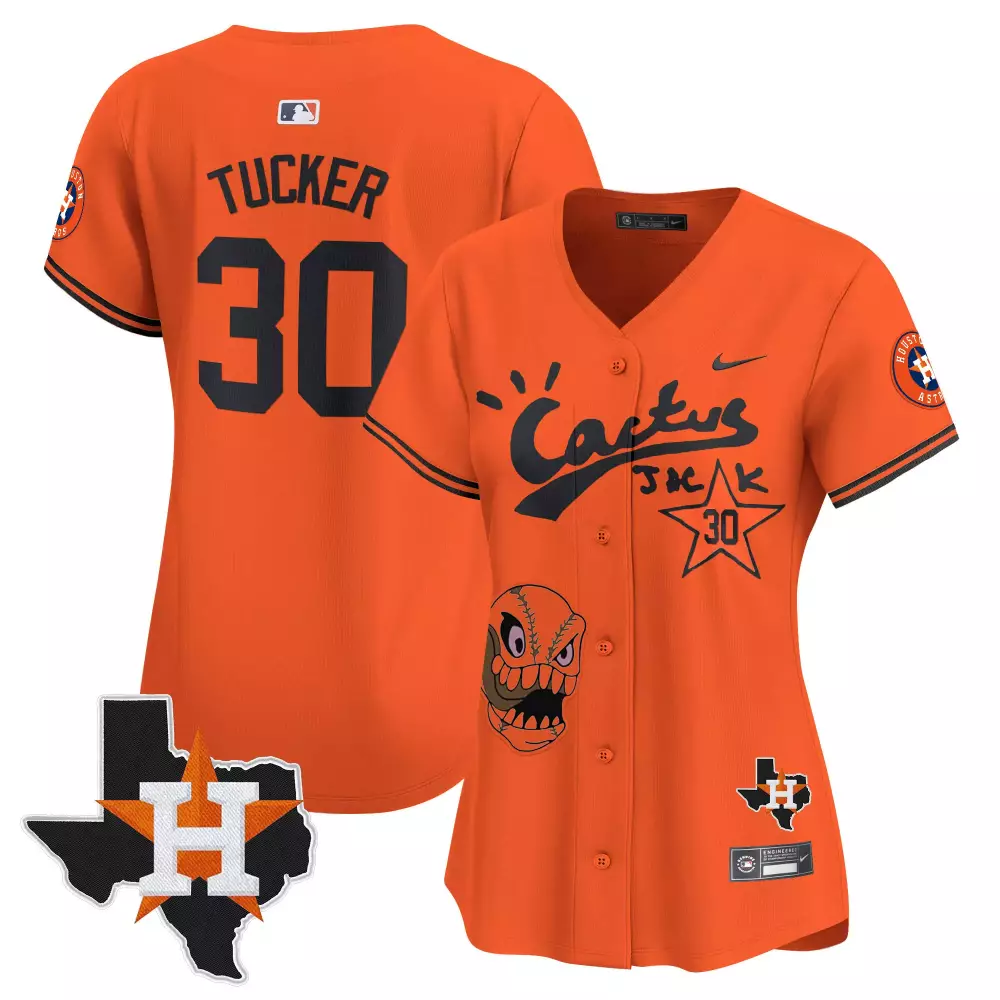 Kyle Tucker 30 Houston Astros Jersey Orange Cactus Jack Star Texas Outline Men Navy