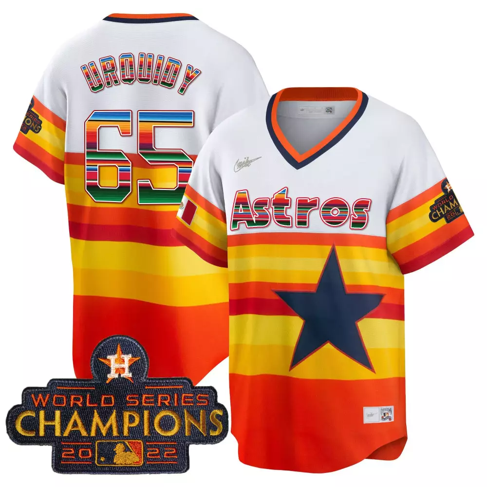 Jose Urquidy 65 Astros Jersey White World Series Champions 2022 Men Alternate Split Design