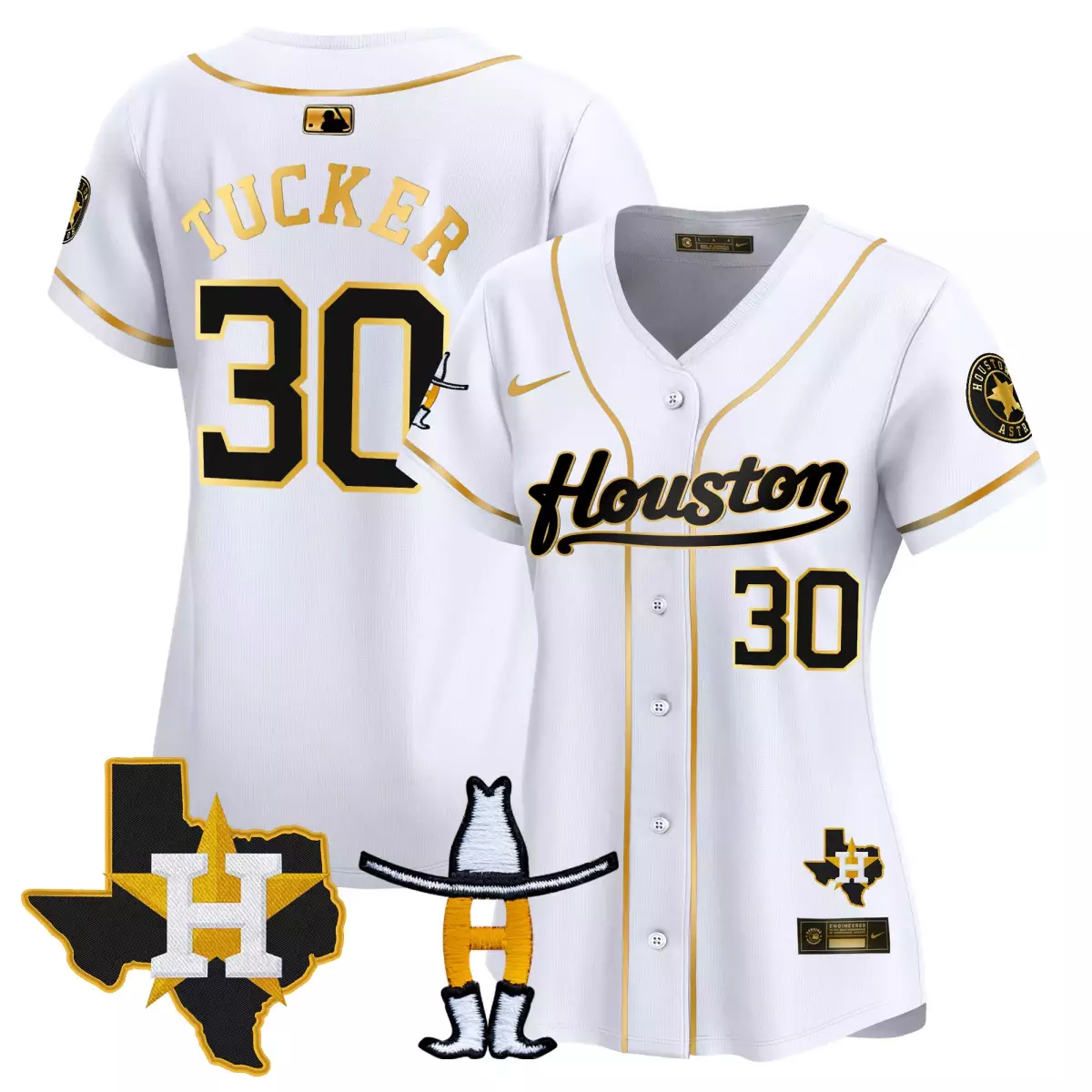 Kyle Tucker 30 Houston Astros Jersey White City Connect Texas Shape Cowboy Hat Boots