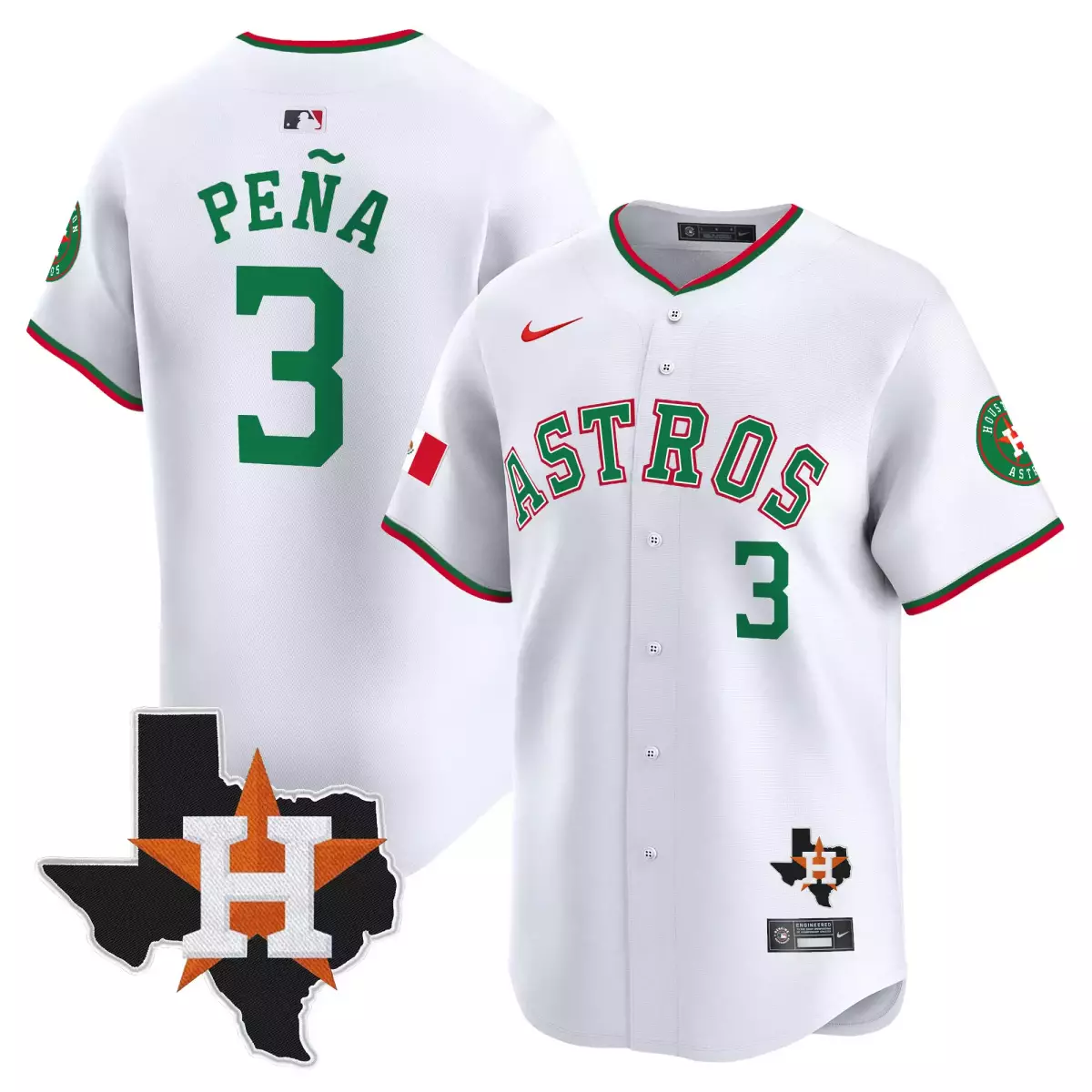 Pena Mexico 3 Astros Jersey White Flag Texas Men Green Red Vapor Premier Limited