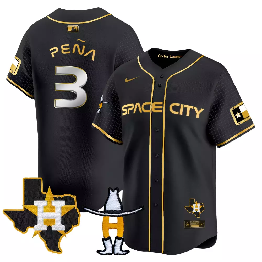 Pea Space 3 City Jersey Black Texas Flag Houston Astros 'h' Men Gold All Stitched