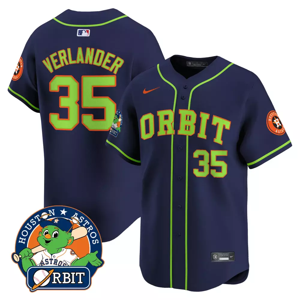 Justin Verlander 35 Jersey Navy Orbit Houston Astros Mascot Team Men Lime Green Vapor