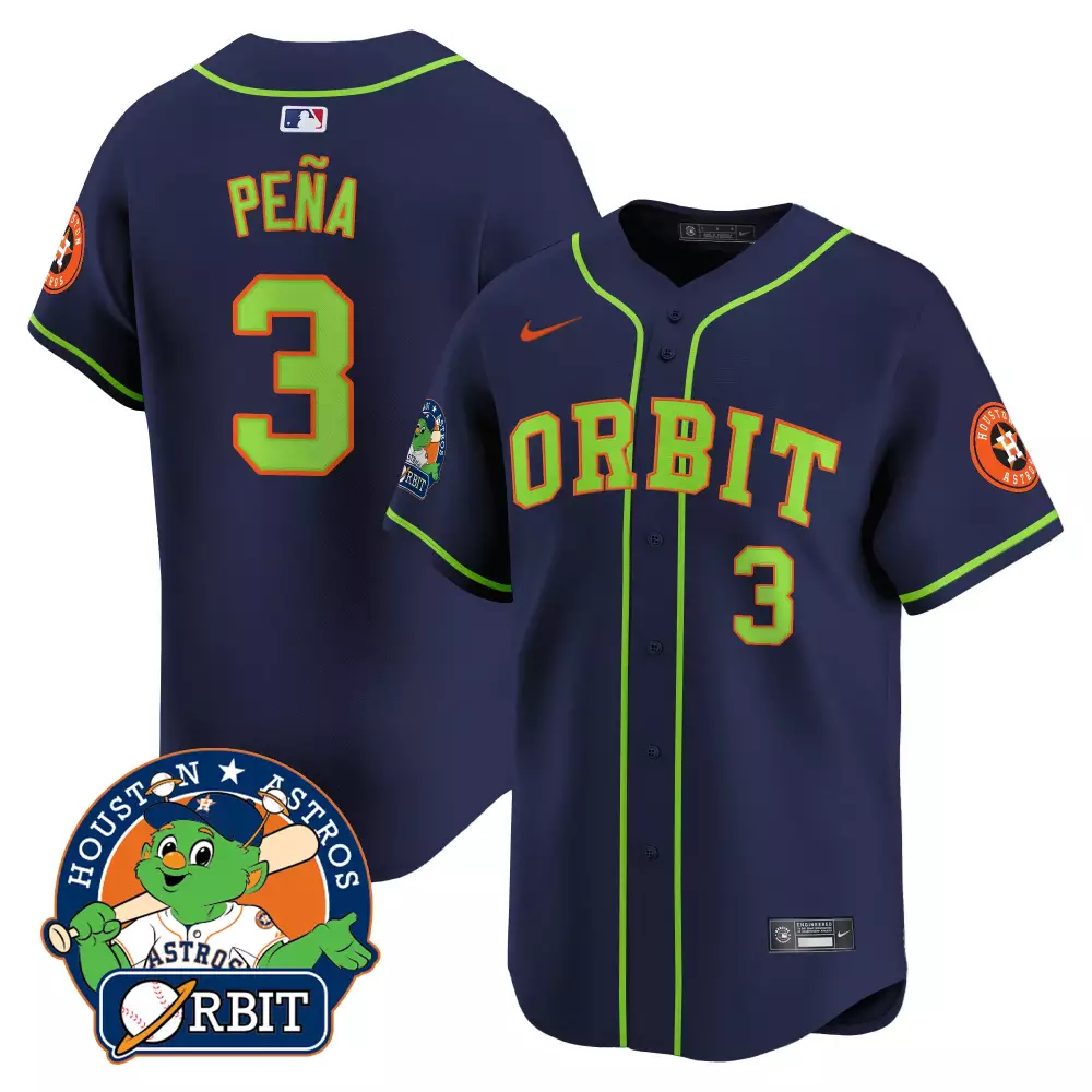 Jeremy Pena 3 Houston Astros Jersey Navy Orbit Mascot Men Neon Green All Stitched