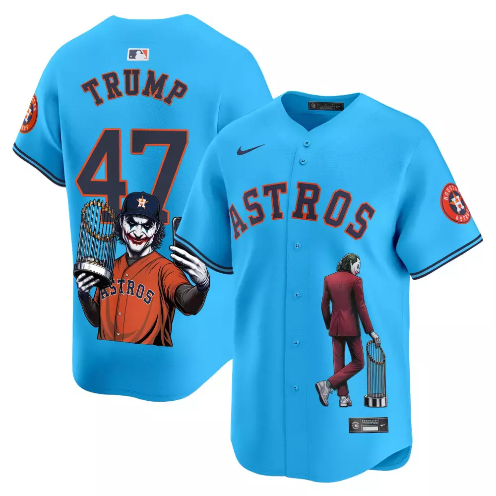 Donald Trump 47 Astros Jersey Blue Joker Houston World Series Trophy Orange Dark
