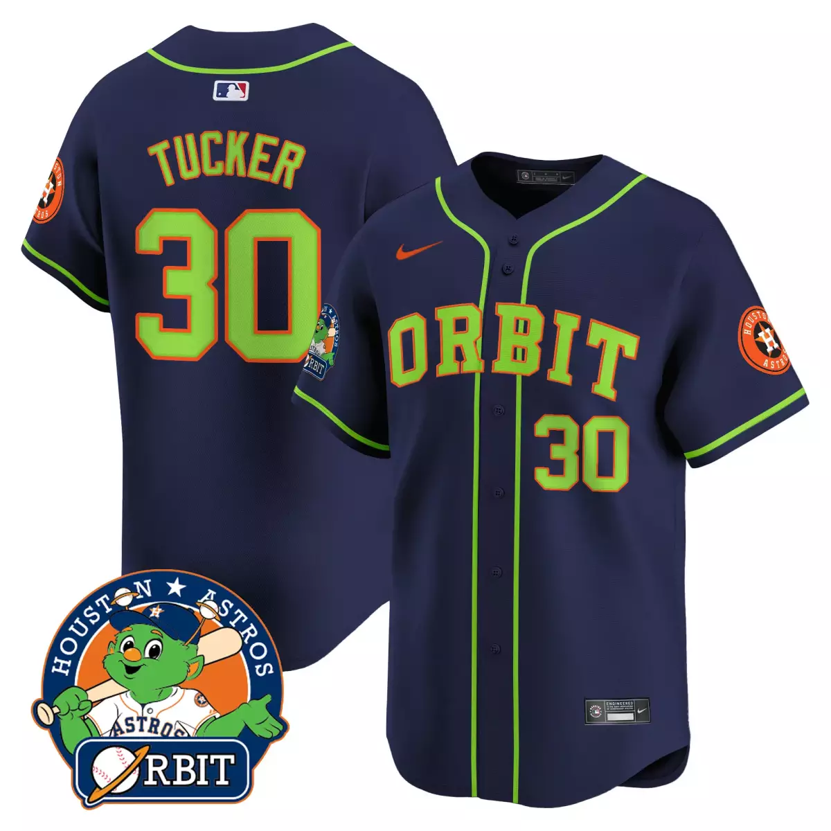Kyle Tucker 30 Houston Astros Jersey Navy Blue Men Neon Green Vapor Premier Limited