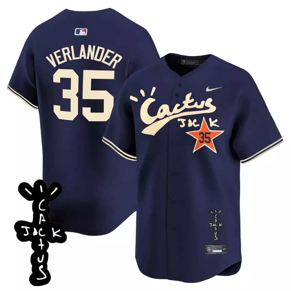Justin Verlander 35 Jersey Navy Cactus Jack Houston Astros Men Cream Orange Stitched