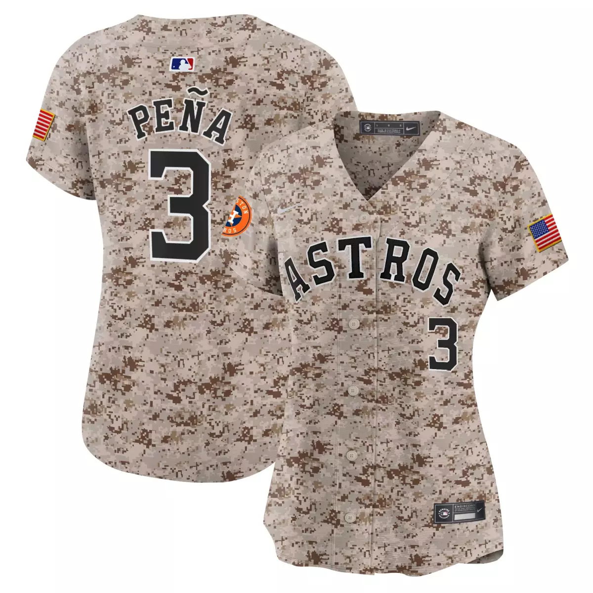 Sawyer Sand 3 Astros Jersey Tan Military Camouflage American Flag Men Custom Design